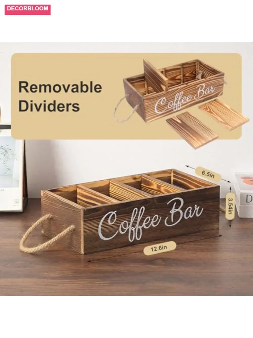 Rustic Wooden Coffee Pod Basket Organizer with Rope Handle